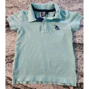 TOM & TEDDY POLO BOYS SIZE 1-2 SMALL TEAL BLUE OCTOPUS PIMA COTTON COLLARED SOFT
